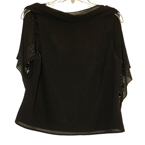 Vintage JR Nites by Caliendo Chiffon Layered Black Top 80s 90s Size 12P - Picture 5 of 14